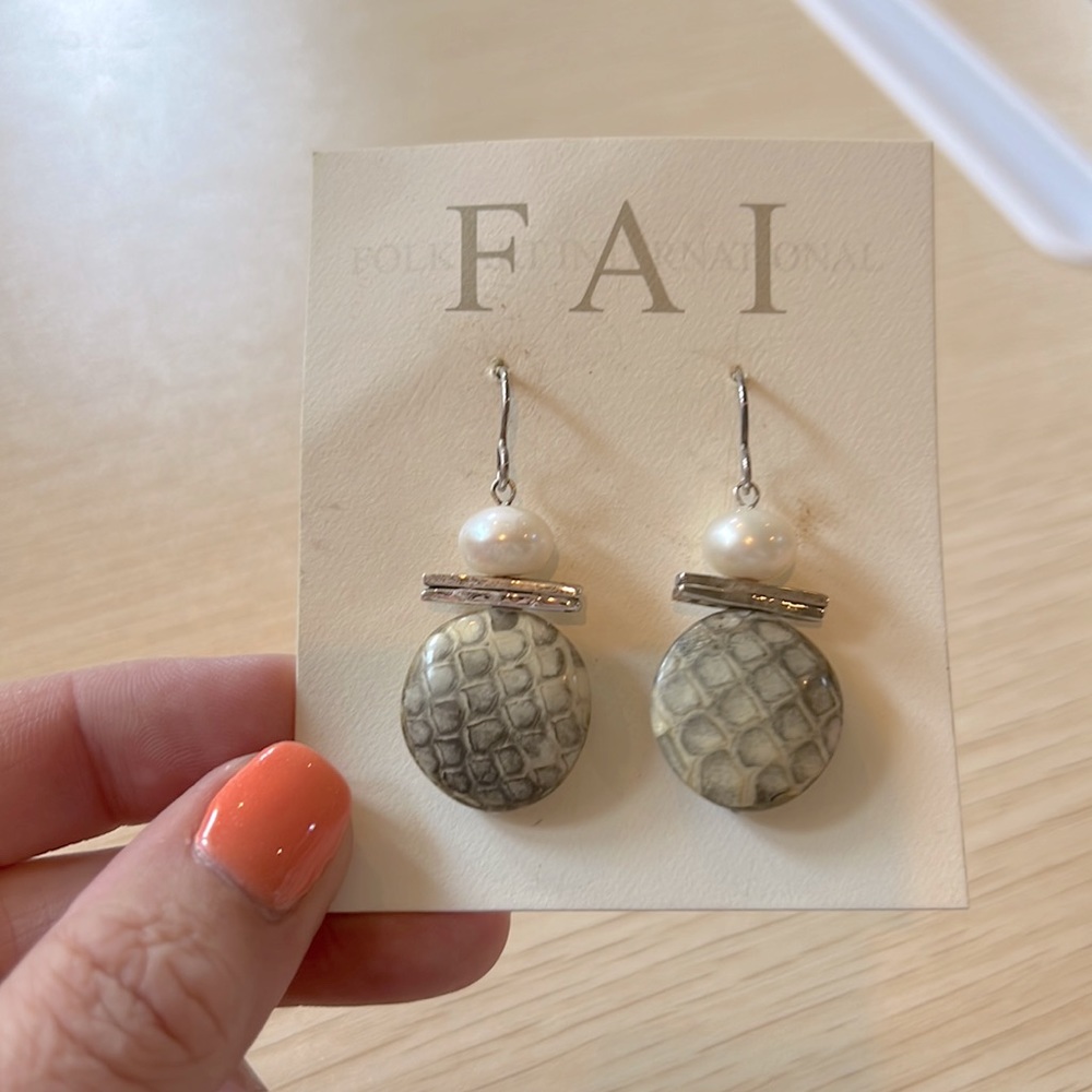 FAI Pearl and distressed bead earrings